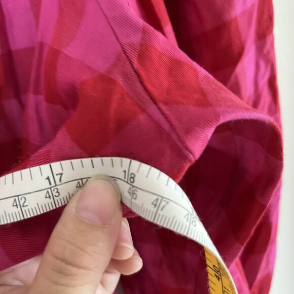 Vilagallo Top Womens 40 Red Pink Plaid Button Up Summer Preppy Beach Casual - Picture 8 of 9